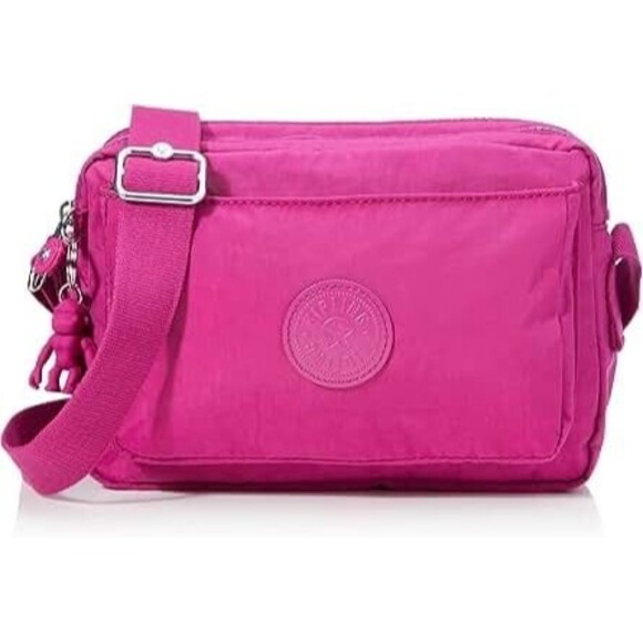Kipling Women's Fuchsia Abanu Adjustable Straps Nylon Shoulder Crossbody Bags - Picture 1 of 8